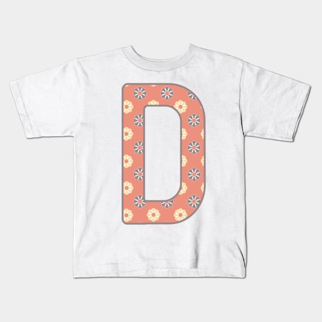 MONOGRAM LETTER D PINK FLORAL TYPOGRAPHY DESIGN Kids T-Shirt by Rhubarb Myrtle